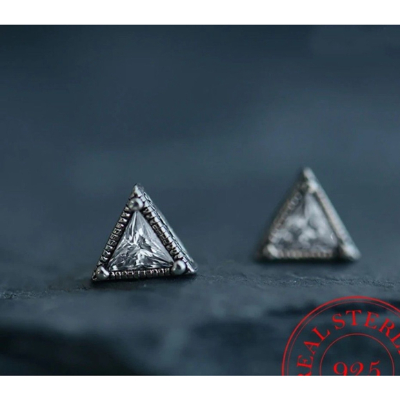Trillion Cut Simulated Diamond 925 Sterling Silver Triangle Stud Earrings - Picture 9 of 11